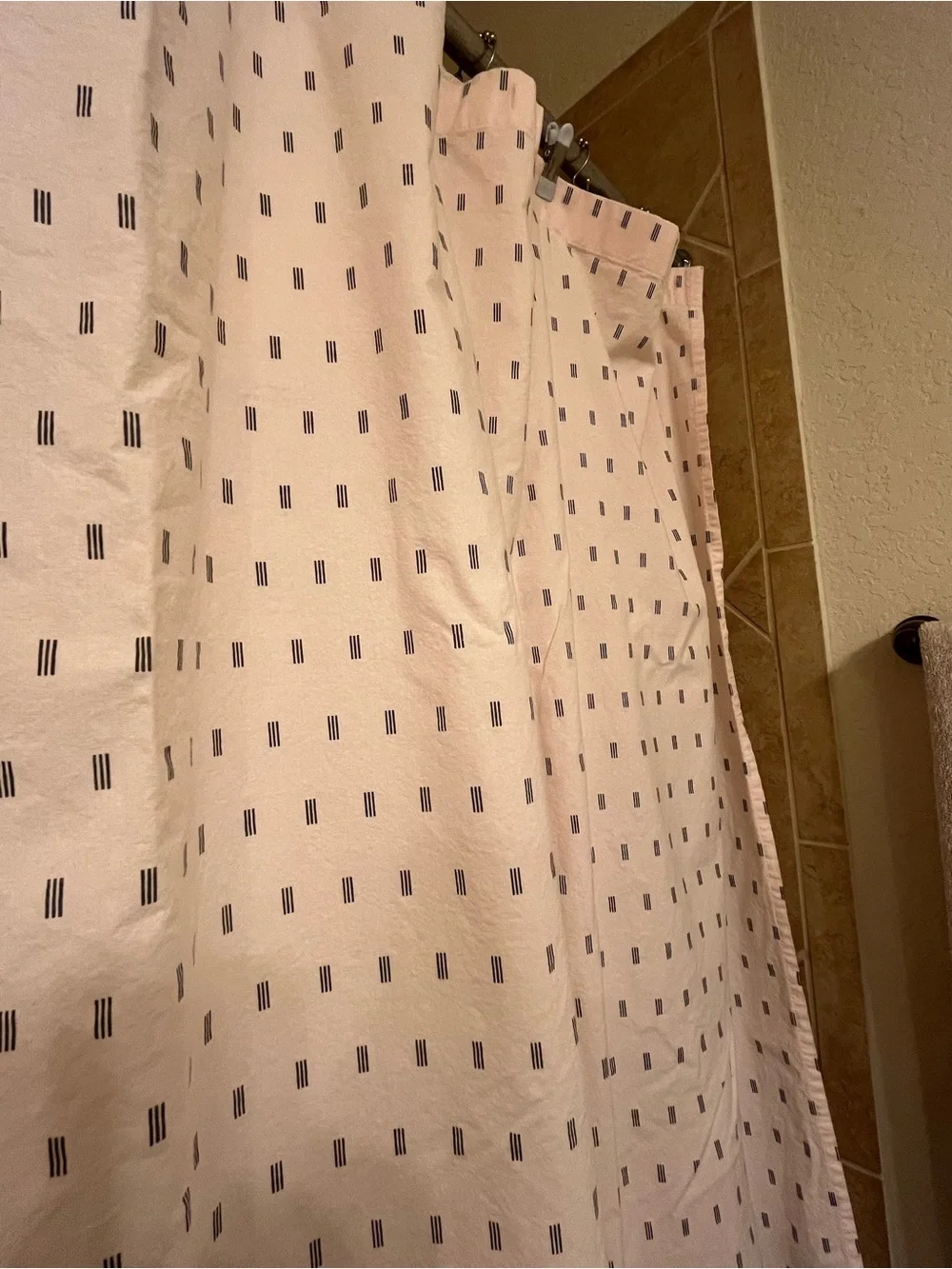 Threshold Light Pink with Black Stripe Detailing Shower Curtain